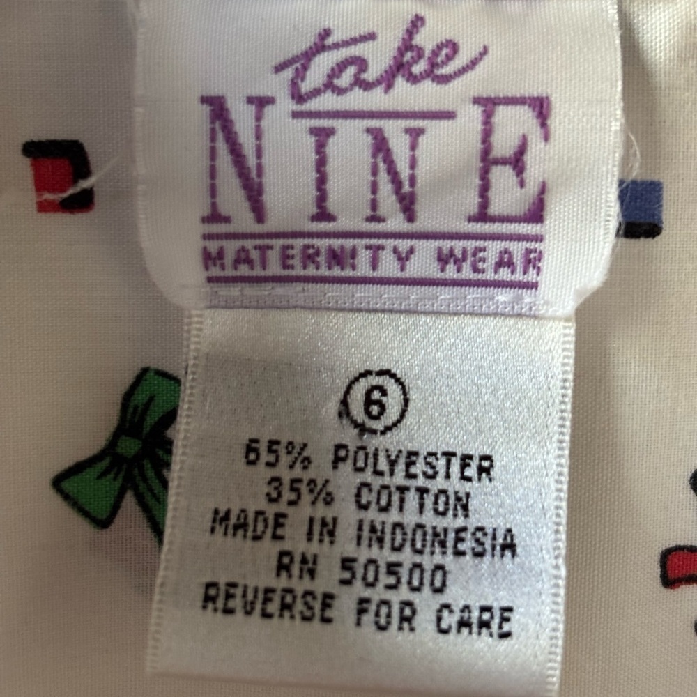 Vintage Maternity Popover Button Top with Ribbon Bow Pattern by Take Nine EXC 🎀 - Picture 4 of 8